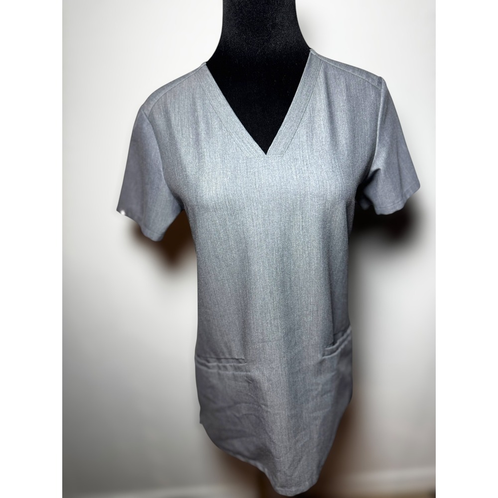 FIGS Technical Collection Womens Nurse XXS Grey V Neck Scrub‎ Top Short Sleeve